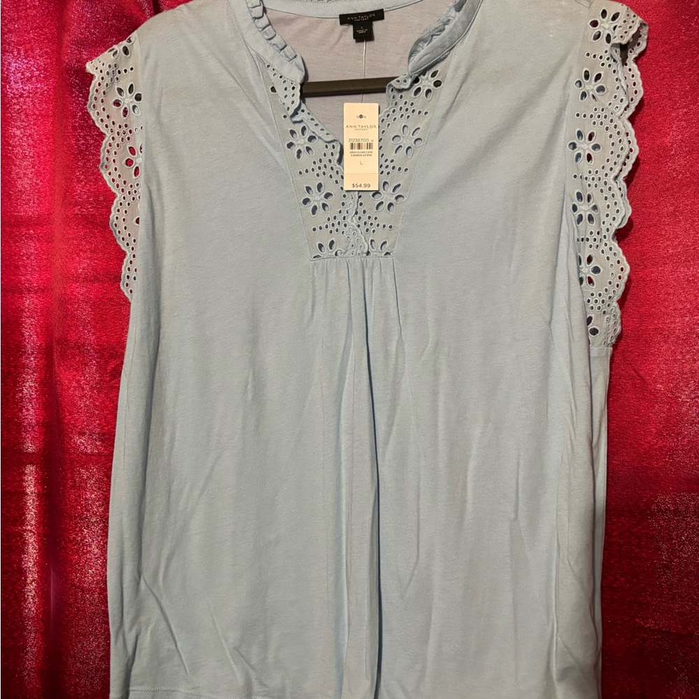 Women's Blue Eyelet Sleeve Top
